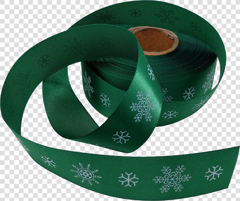Green Satin Ribbon With White Snowflake Design  25mm   Belt  HD Png DownloadTransparent PNG