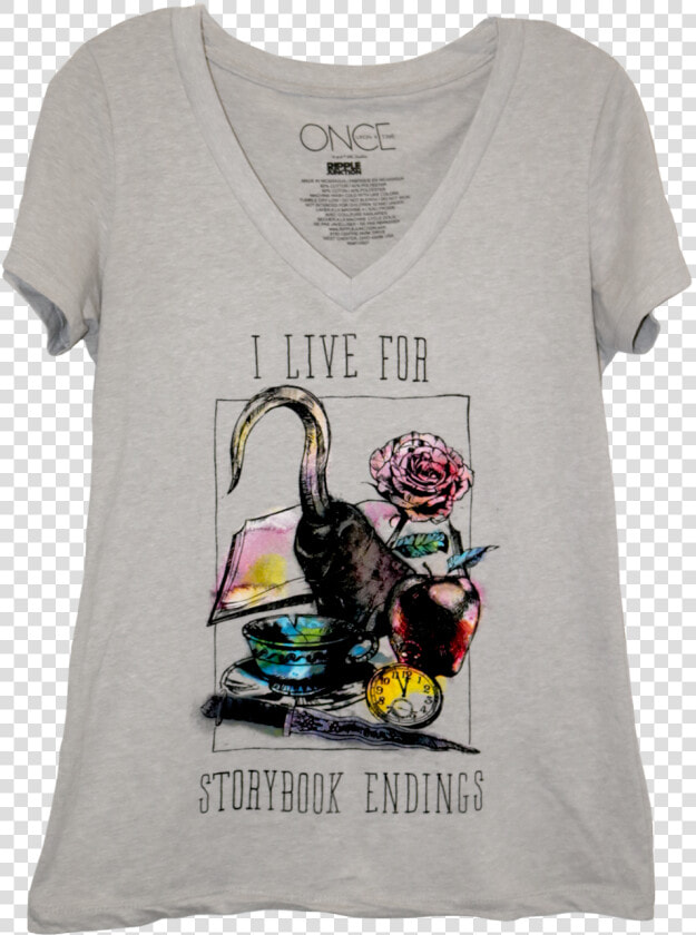 A V Neck T Shirt With Watercolor Images Of A Hook    Live For Storybook Endings Shirt  HD Png DownloadTransparent PNG