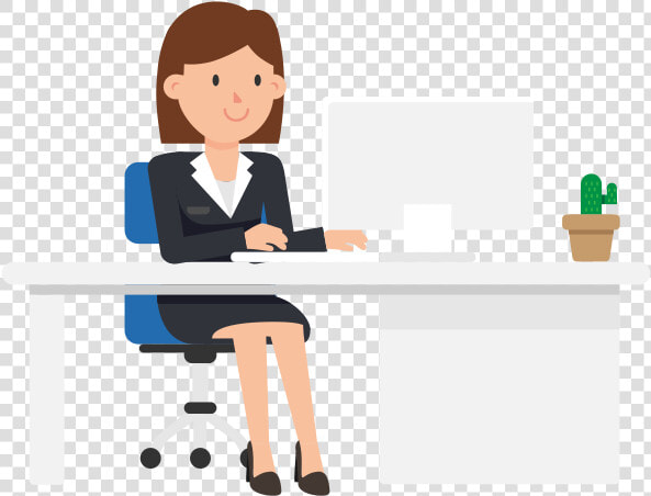 Corporate Woman Working At Her Desk   Woman At Desk Cartoon  HD Png DownloadTransparent PNG