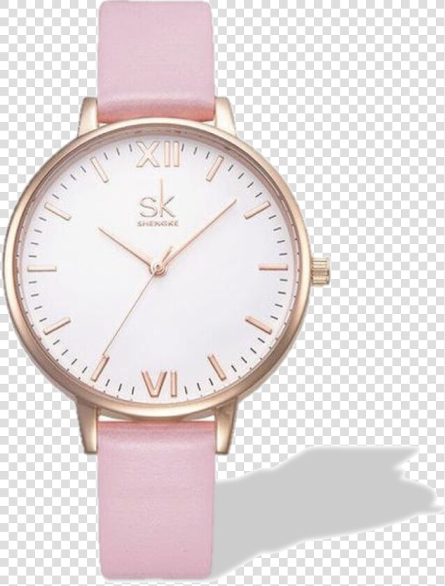 Classic Rose Gold Marble Dial Wrist Watch With Leather   Watch  HD Png DownloadTransparent PNG
