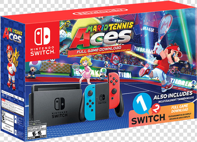 Nintendo Switch With Neon Blue And Neon Red Joy Con    Nintendo Switch With Mario Tennis Aces  HD Png DownloadTransparent PNG