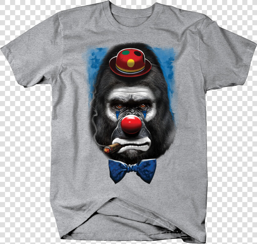 Big Gorilla Smiking Cigar Dressed As Sad Bow Clown   Up Doe T Shirt  HD Png DownloadTransparent PNG