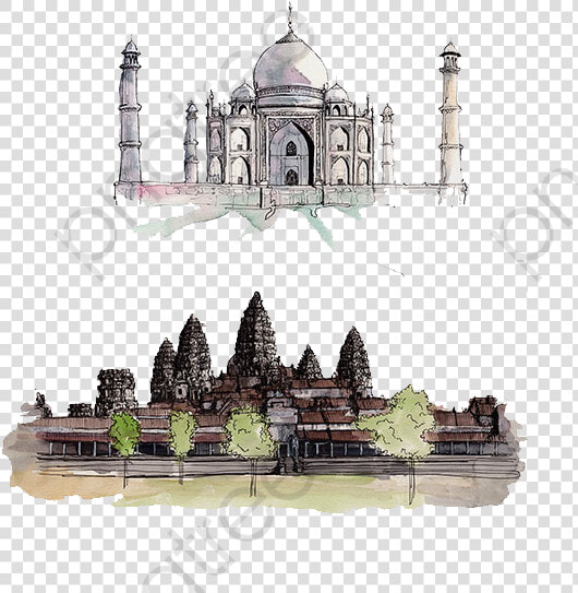 Cambodia Taj Mahal India   Angkor Wat Watercolor  HD Png DownloadTransparent PNG