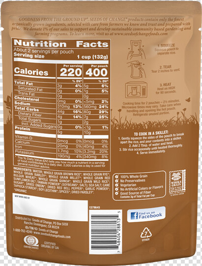 Seeds Of Change Seven Whole Grains Nutrition Facts  HD Png DownloadTransparent PNG