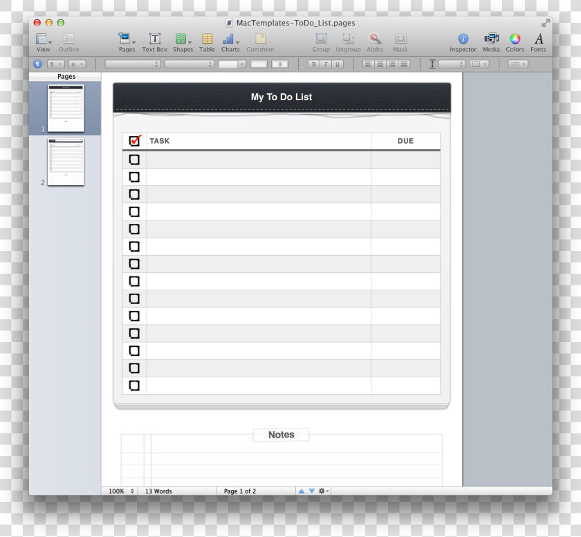 To Do List Template   Pages List Template  HD Png DownloadTransparent PNG