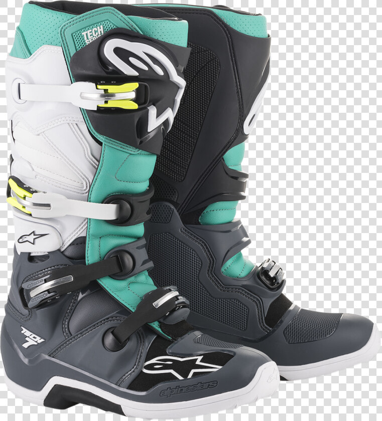 Alpinestars Gray Teal White Tech 7 Off Road Riding  HD Png DownloadTransparent PNG