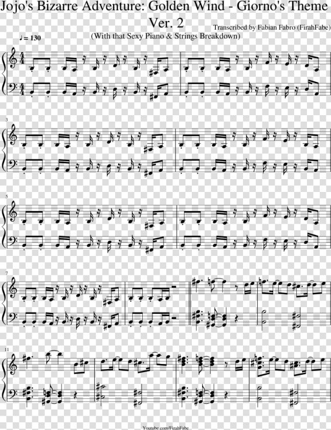 Giorno  39 s Theme Piano Sheet Music  HD Png DownloadTransparent PNG