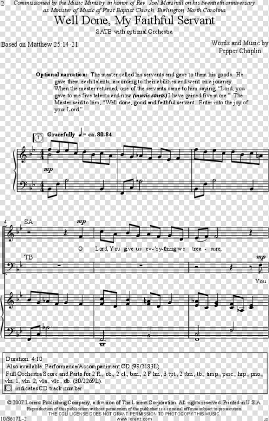 Well Done My Faithful Servant Thumbnail Well Done My   Runaway Love Piano Ludacris Sheet Music  HD Png DownloadTransparent PNG