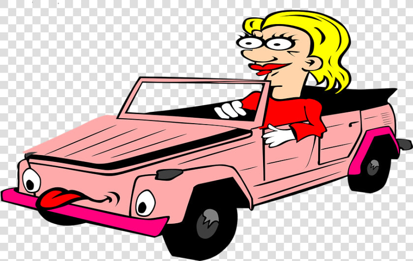 Cabriolet  Cartoon  Blond Woman  Tongue  Pink   Drive Off Phrasal Verb  HD Png DownloadTransparent PNG