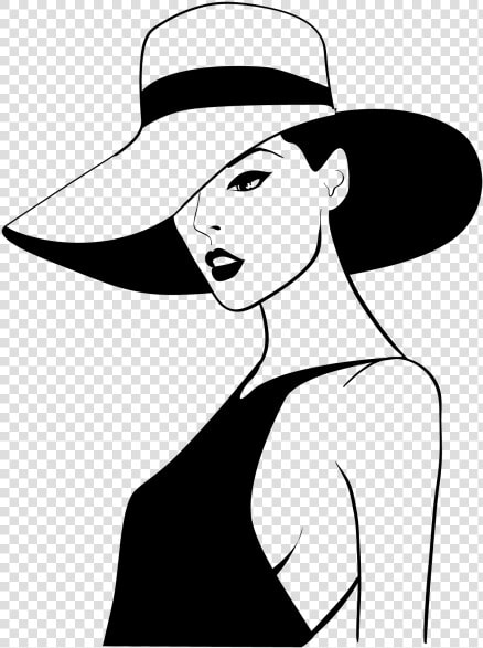 Dibujo Blanco Y Negro   Silueta De Mujer Con Sombrero  HD Png DownloadTransparent PNG