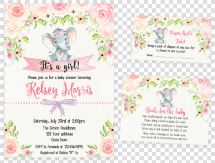 Free Png Download Blush Pink Floral Elephant Baby Shower   Blush Pink Floral Baby Invites  Transparent PngTransparent PNG