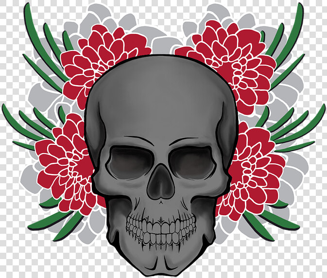 Skull  Flowers  Bone  Colorful  Floral  Dark  Design   Skull  HD Png DownloadTransparent PNG
