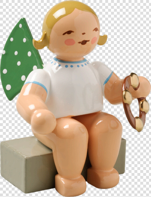 Angel Sitting With Tambourine   German Wooden Christmas Angels  HD Png DownloadTransparent PNG
