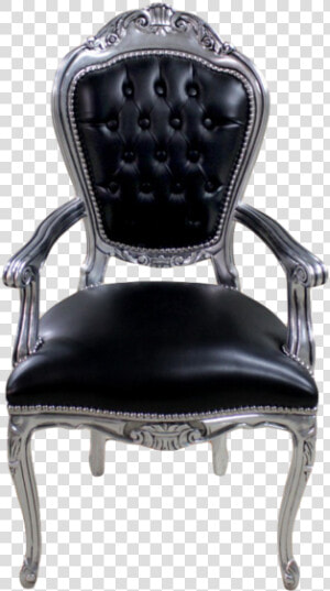 Luxury Armchair Silver Frame  Dark Black Leather   Chair  HD Png Download