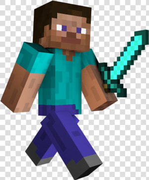 Minecraft Steve Holding Diamond Sword  HD Png Download