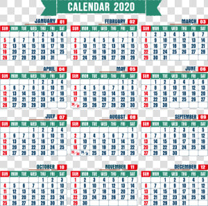 Fillable Yearly Calendar   One Page Printable Calendar 2020  HD Png Download