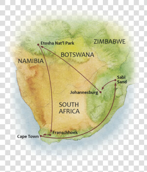Map Of The Great Namibia And South Africa Safari   Map  HD Png Download
