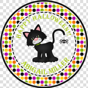 Black Cat Halloween Stickers Or Favor Tags   Circle Happy Halloween Png  Transparent Png