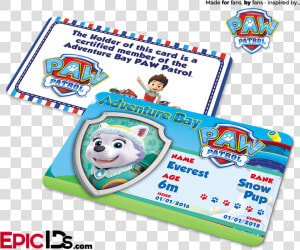Paw Patrol Inspired Adventure Bay Paw Patrol Id Card  HD Png Download