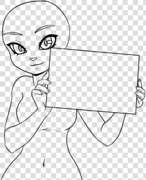 Anime Lineart Base   Anime Girl Holding Sign Base  HD Png Download