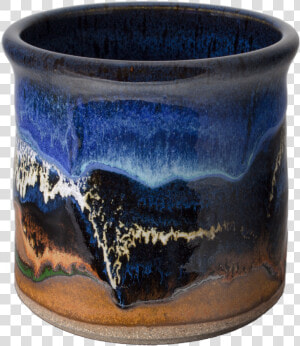 Blue brown Handmade Pottery Spoon Crock Front View   Earthenware  HD Png Download