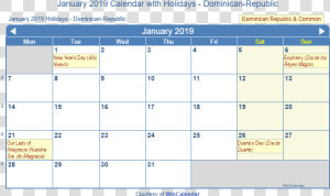 January 2019 Calendar With Dominican Holidays To Print  HD Png Download