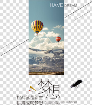 Generation Of Hard Work To Achieve Dream Art Design   Hot Air Balloon In Mountains  HD Png Download