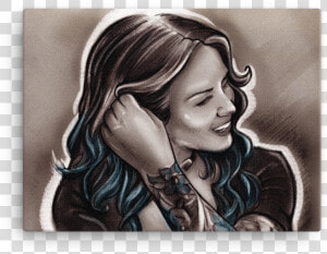 Casual Blue Hair  amp  Tattoo Girl Canvas   Hair Tattoo  HD Png Download