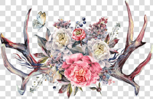 Antlers With Flowers Boho  HD Png Download