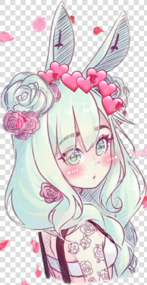  cute  aesthetic  anime  girl  bunny  rose  pink  freetoedit   Anime Nita  HD Png Download