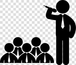Man Speaking By Microphone To Male Audience Svg Png   School Function Comparing  Transparent Png