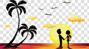 Transparent Sun Beach Clipart   Couple Silhouette In The Beach  HD Png Download