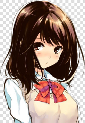 Anime       Short Brown Haired Anime Girl  613x866    Cute Brunette Anime Girl  HD Png Download