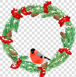 Green Winter Wreath With Bird Png Clip Art Image   Flower Pic Winter Transparent  Png Download