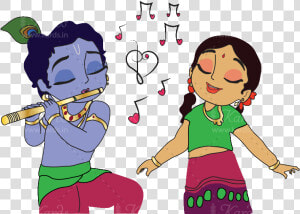Invitation Clipart Tamil   Bal Krishna And Radha Cartoon  HD Png Download