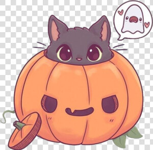 Cute Pumpkin Kitty Drawn By Noami Lord 💜💜💖✨   Cat In Pumpkin Drawing  HD Png Download