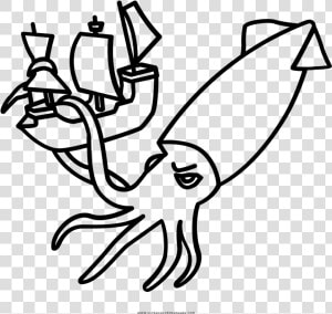 Kraken Coloring Page   Squid Black And White  HD Png Download