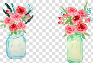  watercolor  flowers  floral  bouquet  vase  mason   Garden Roses  HD Png Download