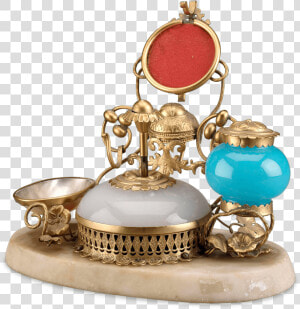 Opaline Glass Perfume With Inkwell  amp  Bell Push   Brass  HD Png Download