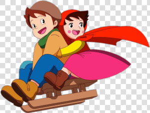 Heidi And Peter On Sleigh   Heidi Cartoon In Chutti Tv  HD Png Download