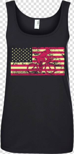 Female Cyclist Silhouette On The American Flag Ladies   Sleeveless Shirt  HD Png Download