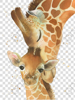 Baby Giraffefollowing Mama Giraffe Clipart Clip Royalty   Watercolor Mom And Baby Giraffe  HD Png Download