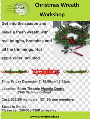 Christmas Wreath Workshop December 7   Happy Holidays Banner  HD Png Download