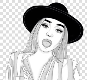 Girls With Hat Drawing   Girl With Tongue Out Drawing  HD Png Download