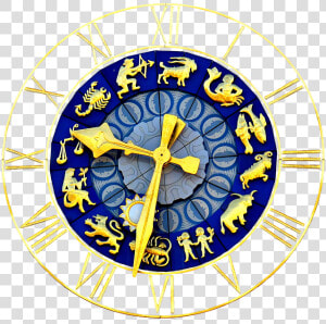 Clock  Zodiac Sign  Time Of  Pointer  Dial Gold  Blue   Old Town Hall  HD Png Download
