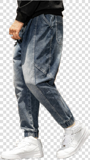 Men S Plus Pants Pocket Solid Color Denim Pants   Pocket  HD Png Download