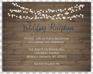 Rustic Barn Wood String Lights Wedding Reception Card   Bachelorette Party  HD Png Download