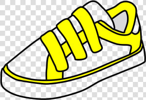 Sneakers  Velcro  White  Yellow   Clip Art Black And White Shoe  HD Png Download