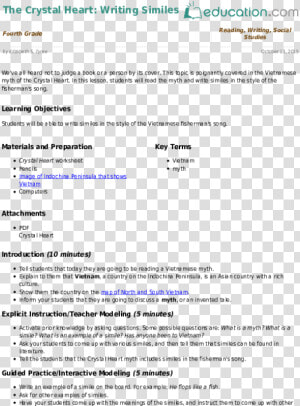 The Crystal Heart   Sample Lesson Plan In Social Studies  HD Png Download