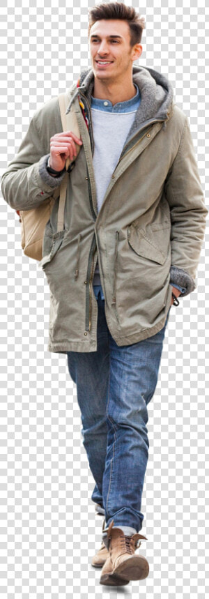 Cutout Man Walking In Green Jacket   Png Download   Man Walking Cut Out  Transparent Png